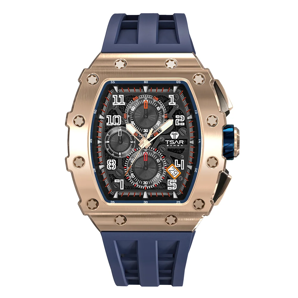 Wholesale Male Quartz Luxury Chronograph Wristwatches With Luminous Reloj Personalizado Silicone Watch Strap Black Man Watches-TIME.SHOP