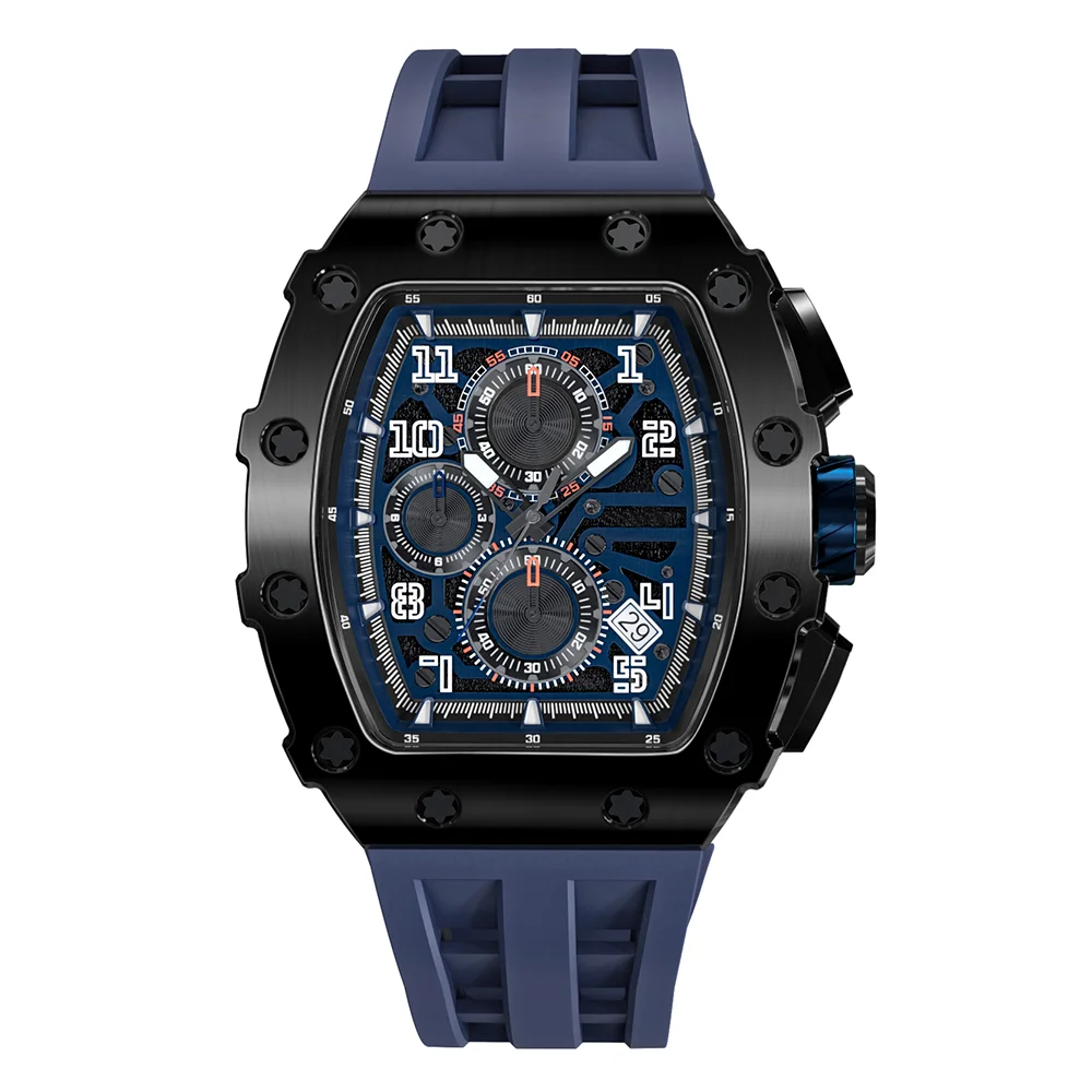 Wholesale Male Quartz Luxury Chronograph Wristwatches With Luminous Reloj Personalizado Silicone Watch Strap Black Man Watches-TIME.SHOP