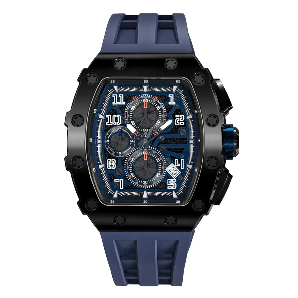 Wholesale Male Quartz Luxury Chronograph Wristwatches With Luminous Reloj Personalizado Silicone Watch Strap Black Man Watches-TIME.SHOP