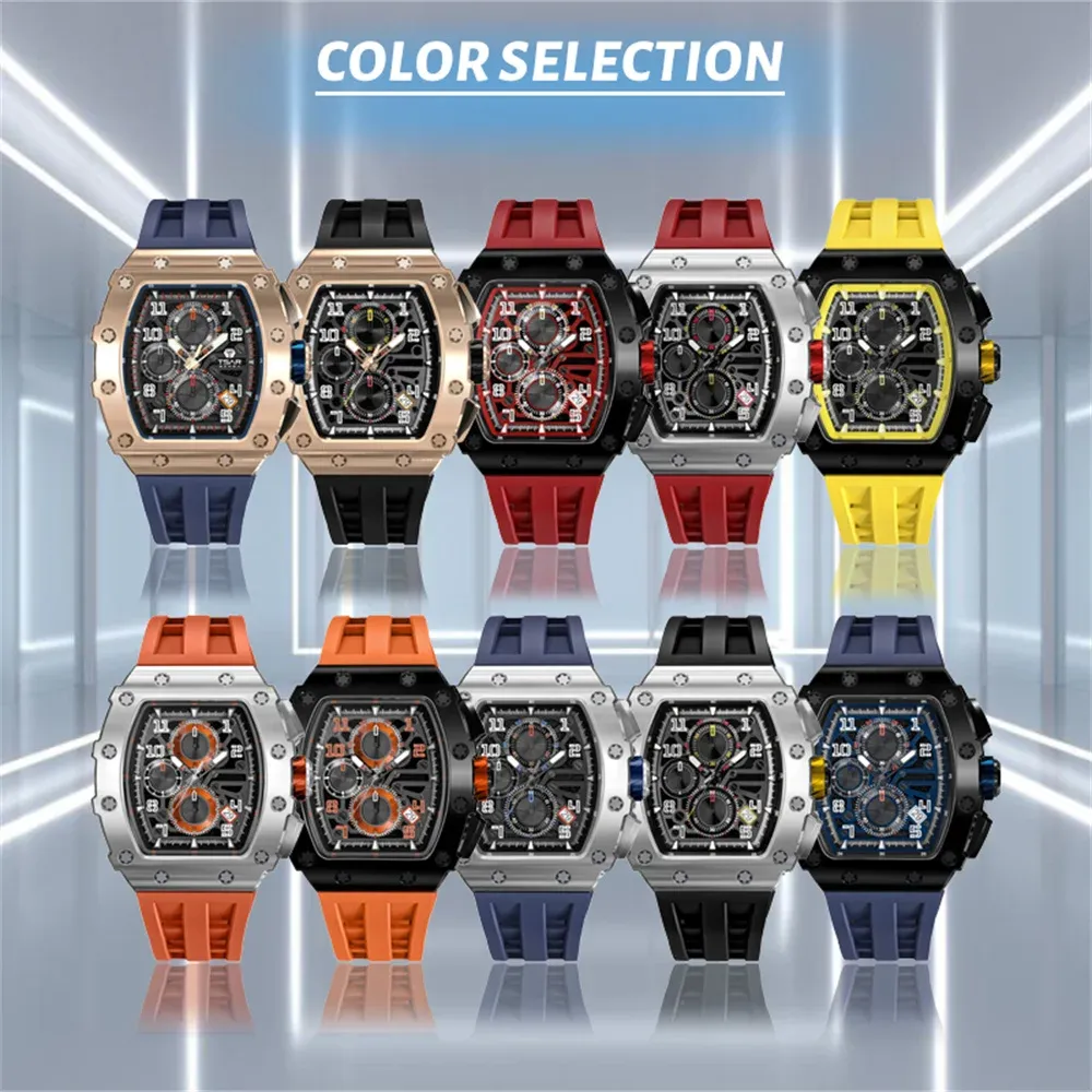 Wholesale Male Quartz Luxury Chronograph Wristwatches With Luminous Reloj Personalizado Silicone Watch Strap Black Man Watches-TIME.SHOP