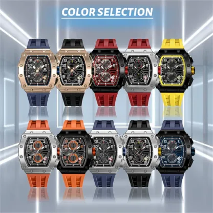 Wholesale Male Quartz Luxury Chronograph Wristwatches With Luminous Reloj Personalizado Silicone Watch Strap Black Man Watches-TIME.SHOP