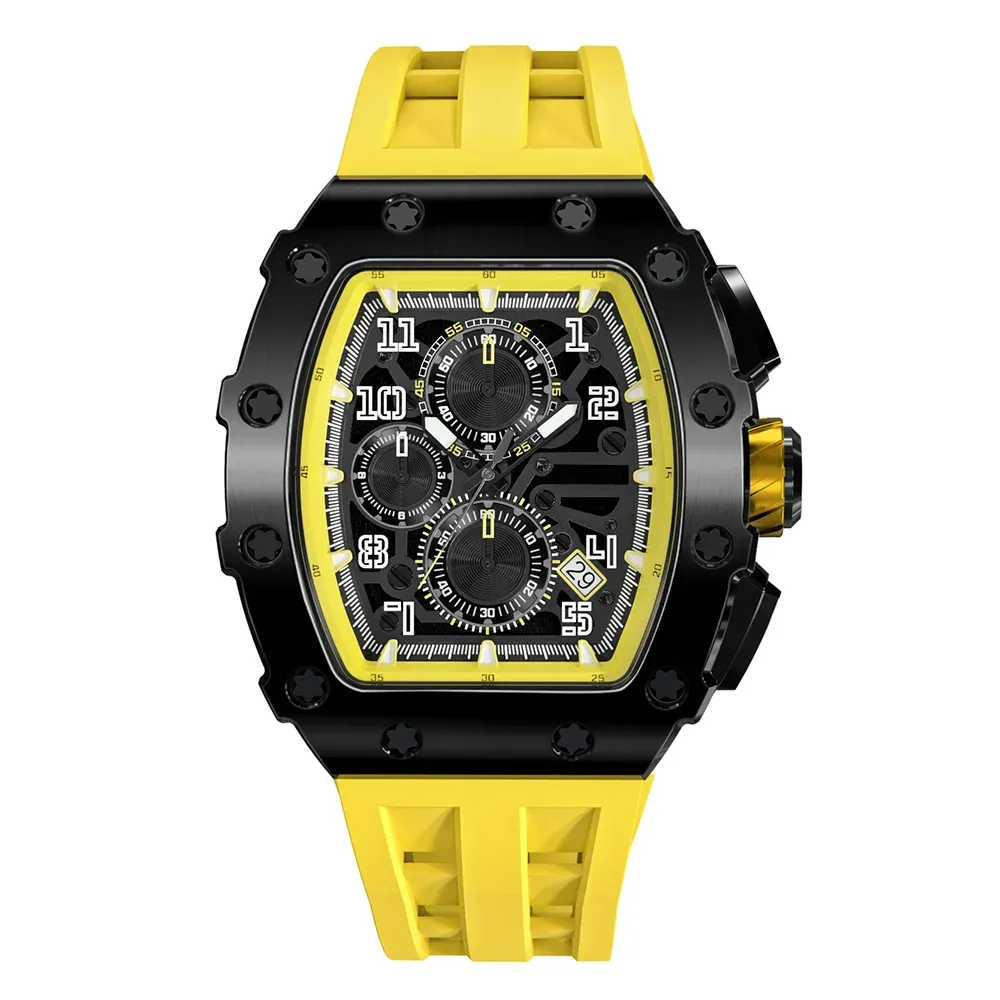 Wholesale Male Quartz Luxury Chronograph Wristwatches With Luminous Reloj Personalizado Silicone Watch Strap Black Man Watches-TIME.SHOP