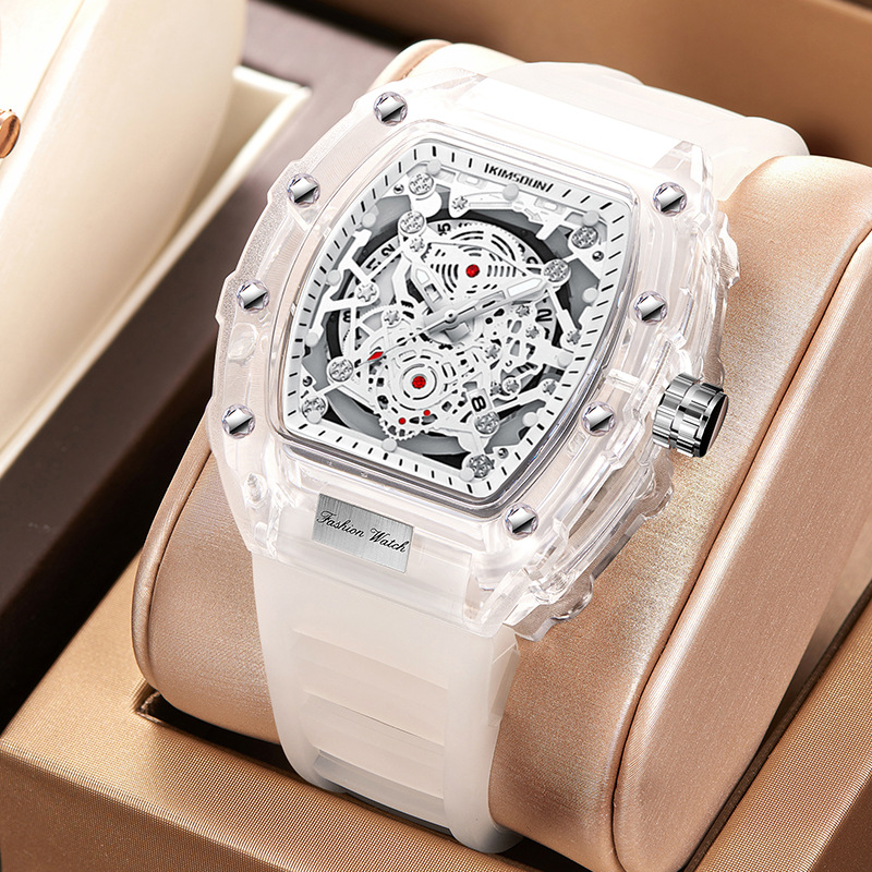Cross-border watch personalized wine barrel quartz watch fashion transparent men's watch wholesale waterproof watch-TIME.SHOP