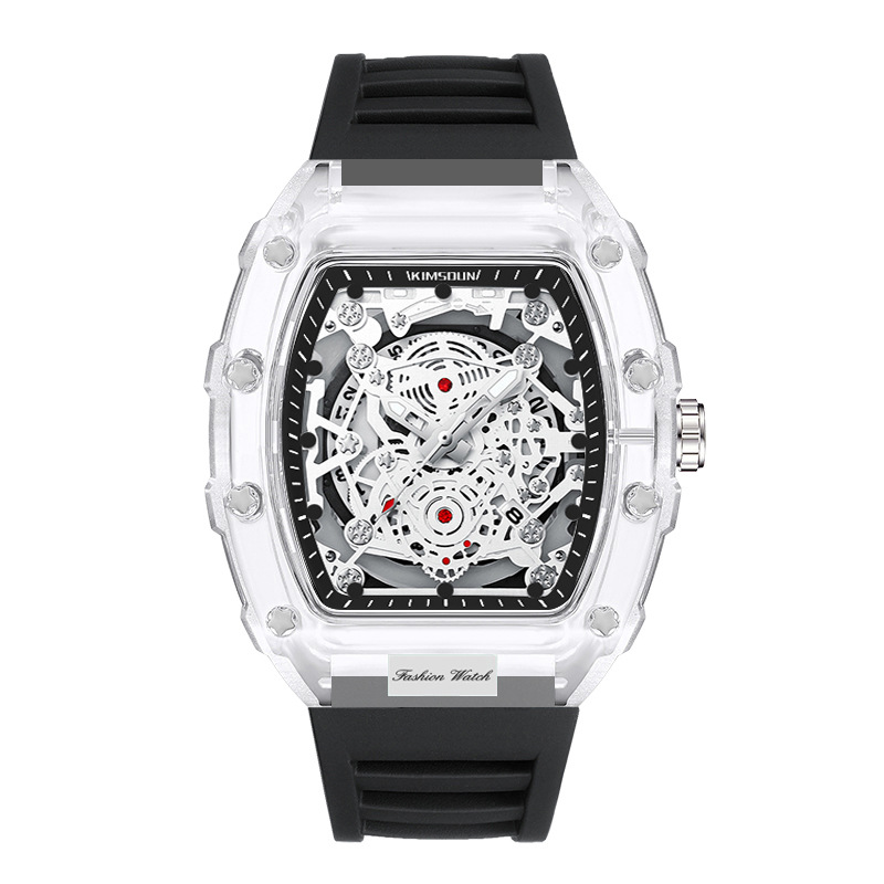 Cross-border watch personalized wine barrel quartz watch fashion transparent men's watch wholesale waterproof watch-TIME.SHOP