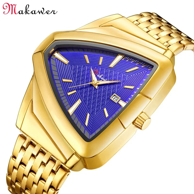 Triangle Men Sports Quartz Watch For Male Clock Golden Date Men Wrist Watches For Relogio Masculino Stainless Steel Band