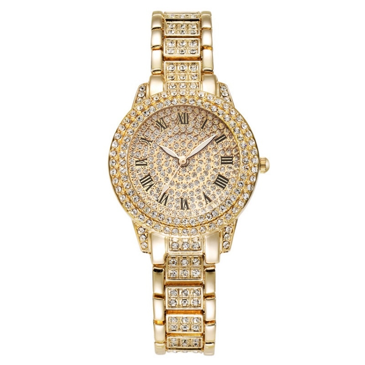 Full Diamond Roman Literal Steel Strap Quartz Watch-TIME.SHOP