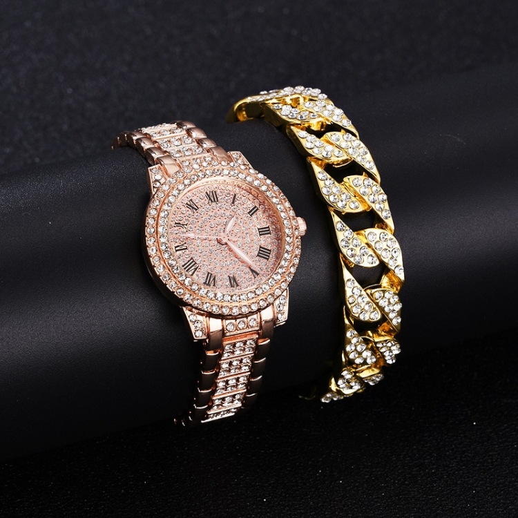 Full Diamond Roman Literal Steel Strap Quartz Watch-TIME.SHOP