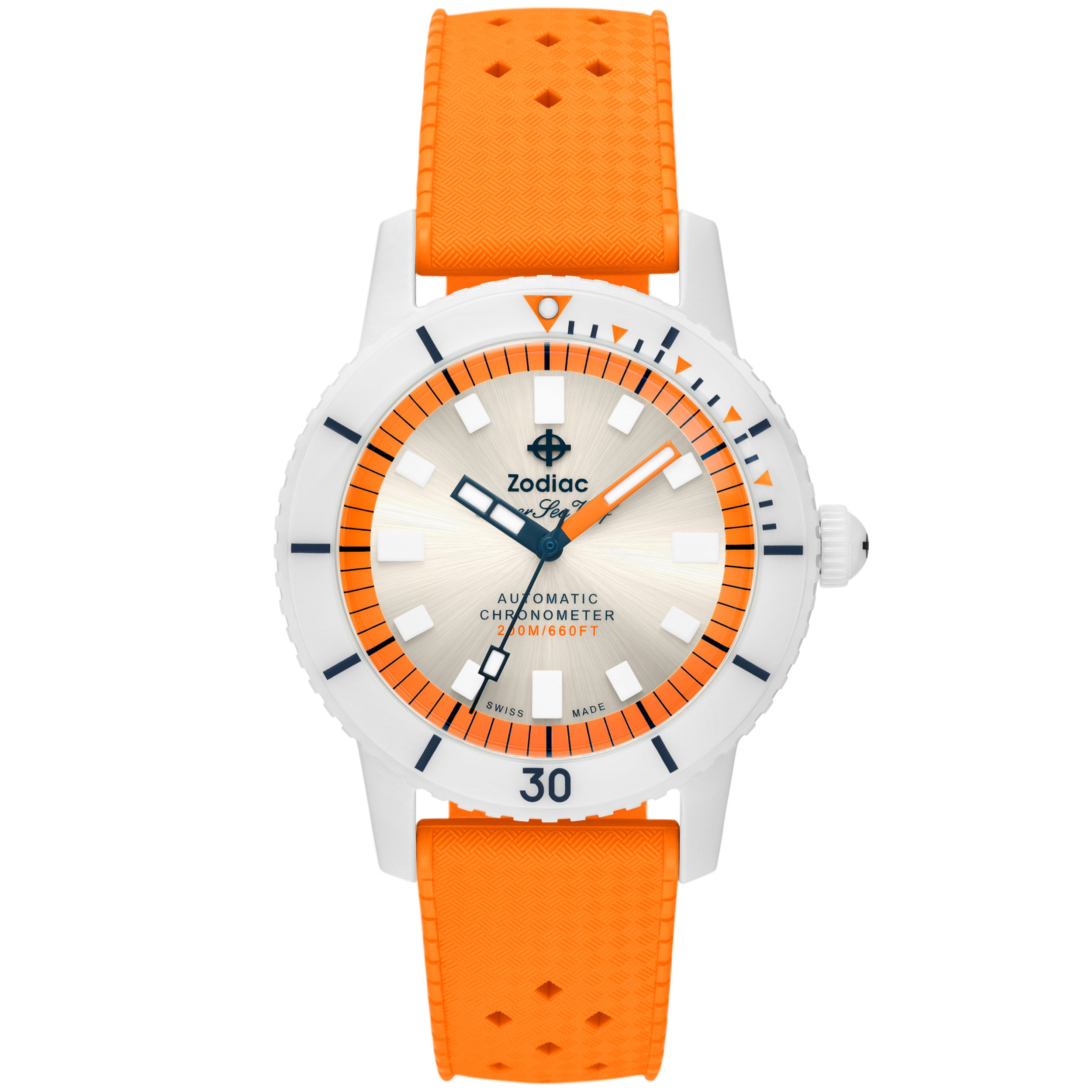Zodiac ZO9591 Super Sea Wolf Ceramic Swiss Automatic White Orange-TIME.SHOP