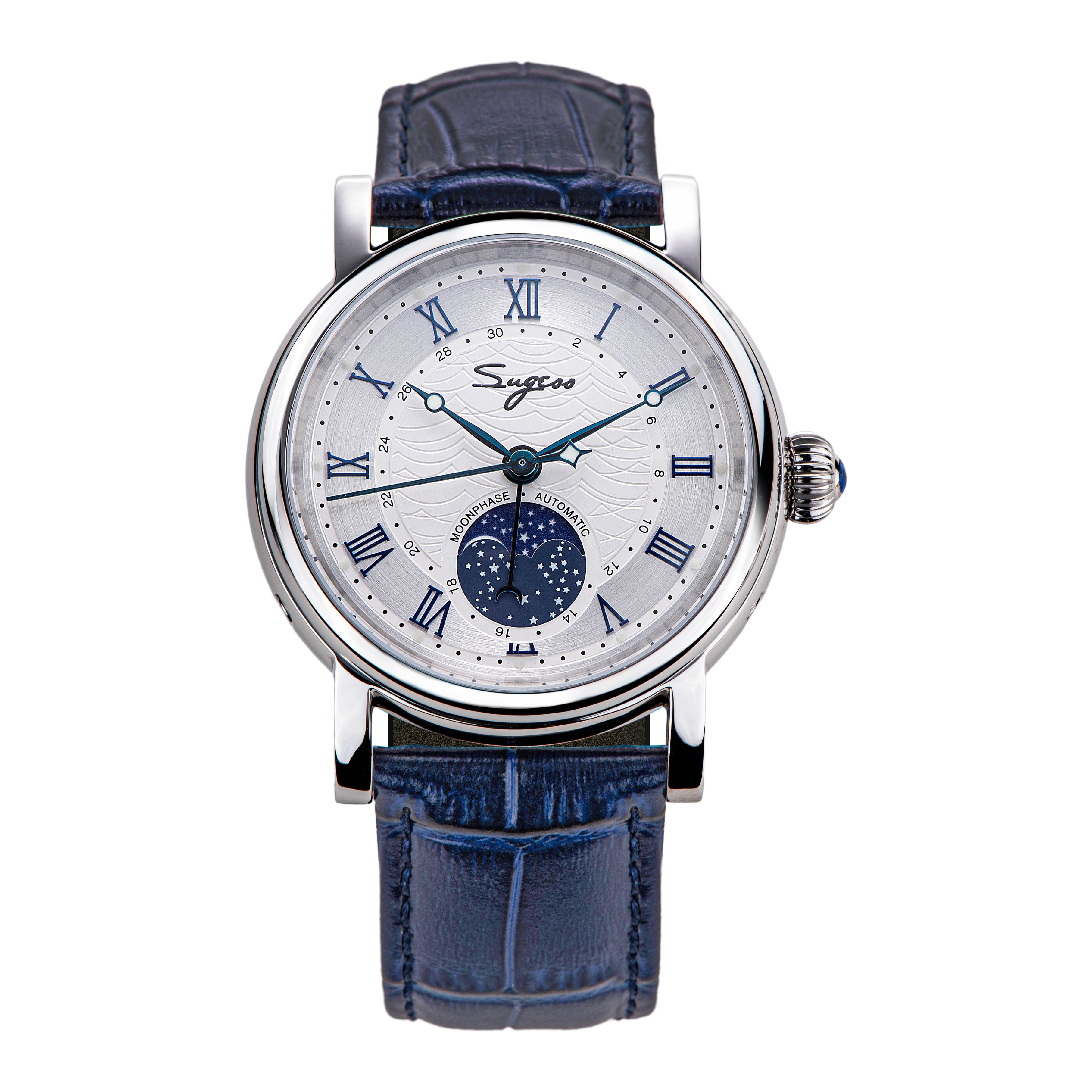 MoonPhase Master SU2108SZ Stainless-Steel Moon Phase Blue Indices-TIME.SHOP