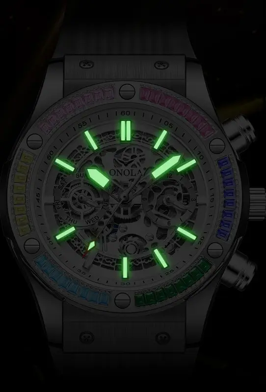 Onola Luxury automatic Mechanica watch for mens sports waterproof clocks fashion Rainbow Diamond AAA wristwatches Reloj 2023 New