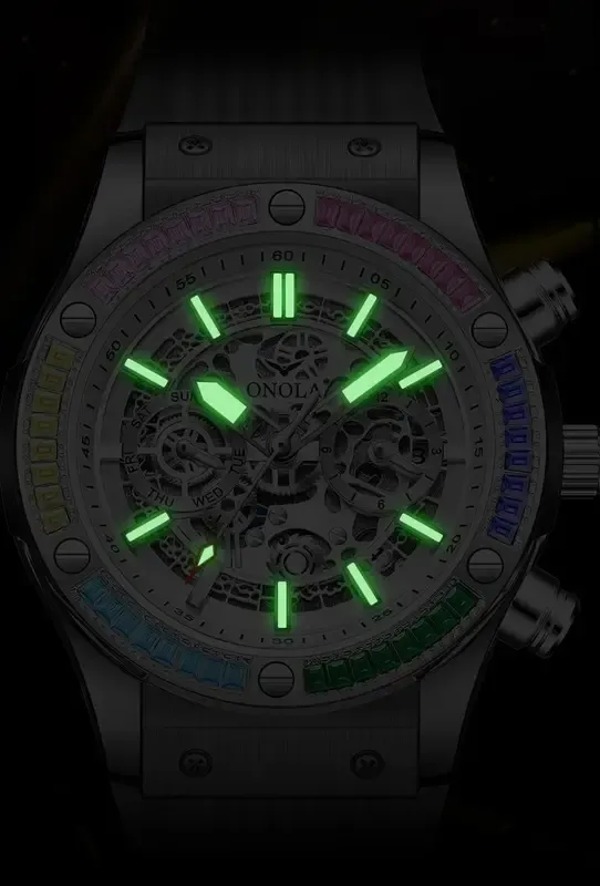 Onola Luxury automatic Mechanica watch for mens sports waterproof clocks fashion Rainbow Diamond AAA wristwatches Reloj 2023 New