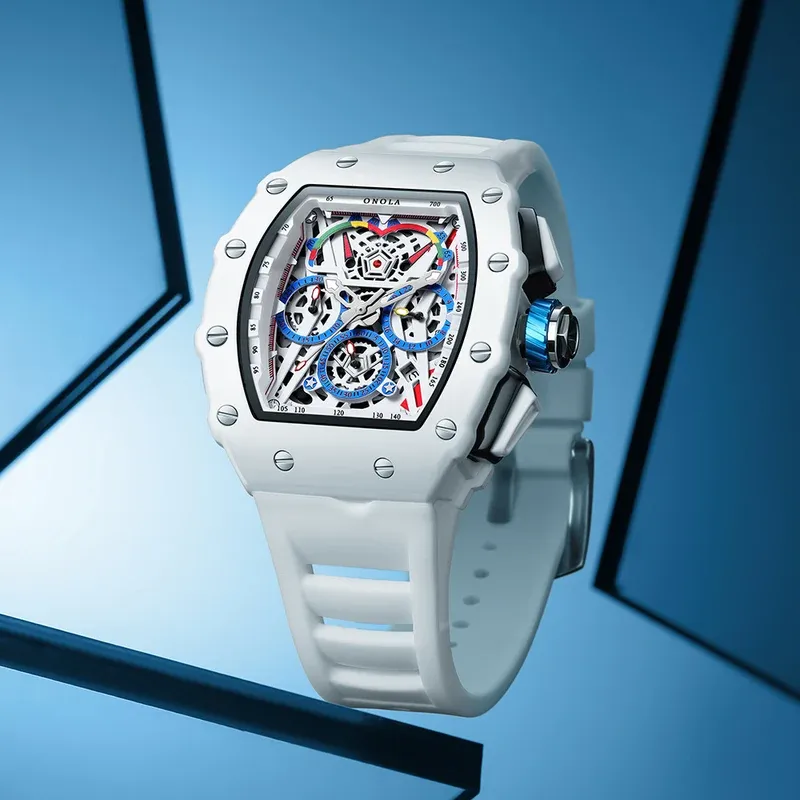 Luxury watch men's onola fashion casual multifunctional silicone tape waterproof quartz watch White