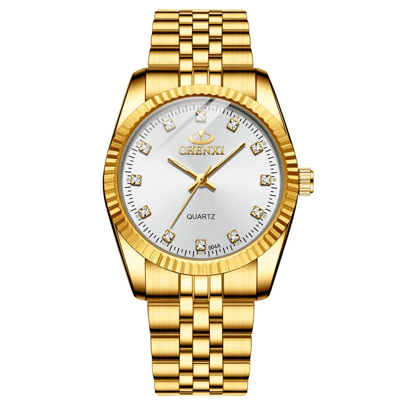 Chenxi lover watches luxury business stainless steel gold watch men classic waterproof watch for women rhinestone couple gift