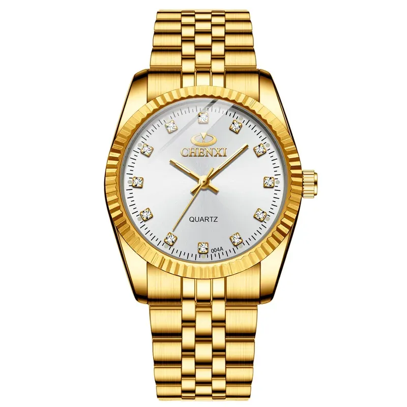 Chenxi lover watches luxury business stainless steel gold watch men classic waterproof watch for women rhinestone couple gift