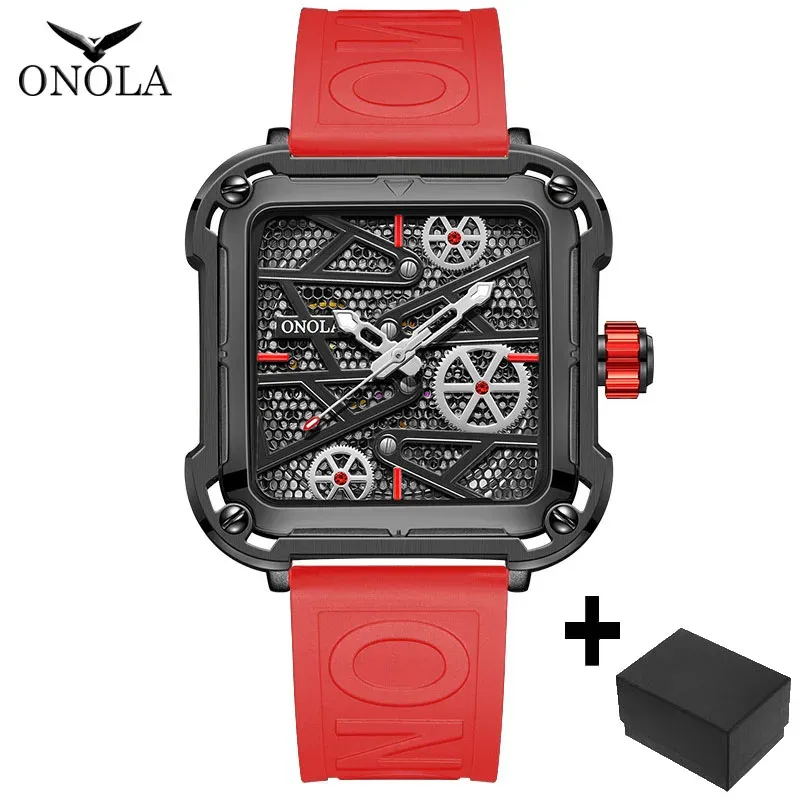 Fashion onola Mens Watch unique square mechanical wristwatch waterproof sport silicone strap automatic man wristwatches hot sale