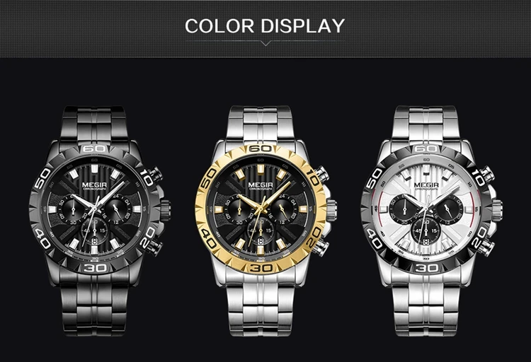 New Luxury Brand Male Reloj Megir 2087 Chronograph Wrist Watch