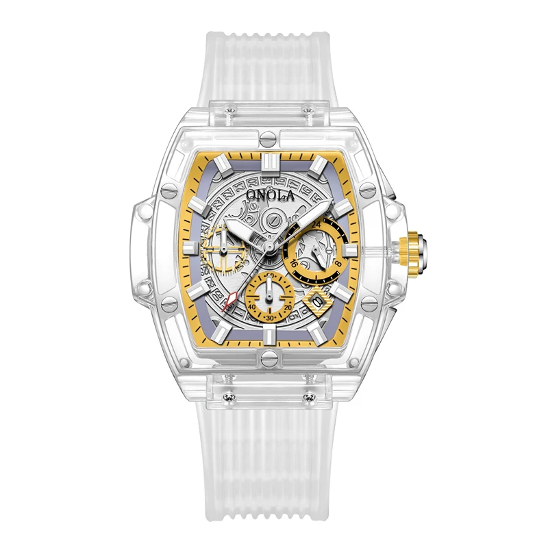 Onola brand business transparent plastic watch men women clock 2021 fashion sport casual unique quartz luxury Square men's watch