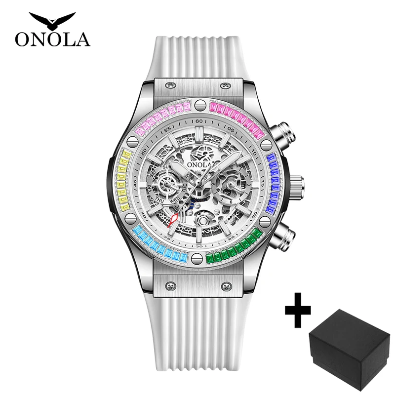Onola Luxury automatic Mechanica watch for mens sports waterproof clocks fashion Rainbow Diamond AAA wristwatches Reloj 2023 New