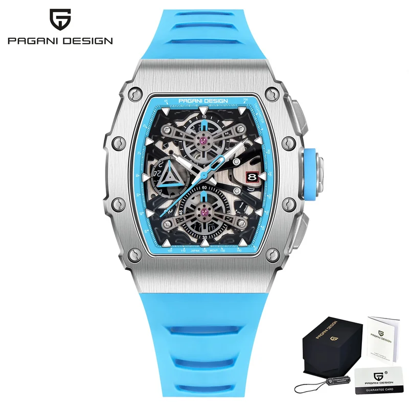 Pagani Design Men's Quartz Watches Japan Movt Skeleton Dial Waterproof Sport Rectangle Sapphire Glass Chronograph Watch For Men
