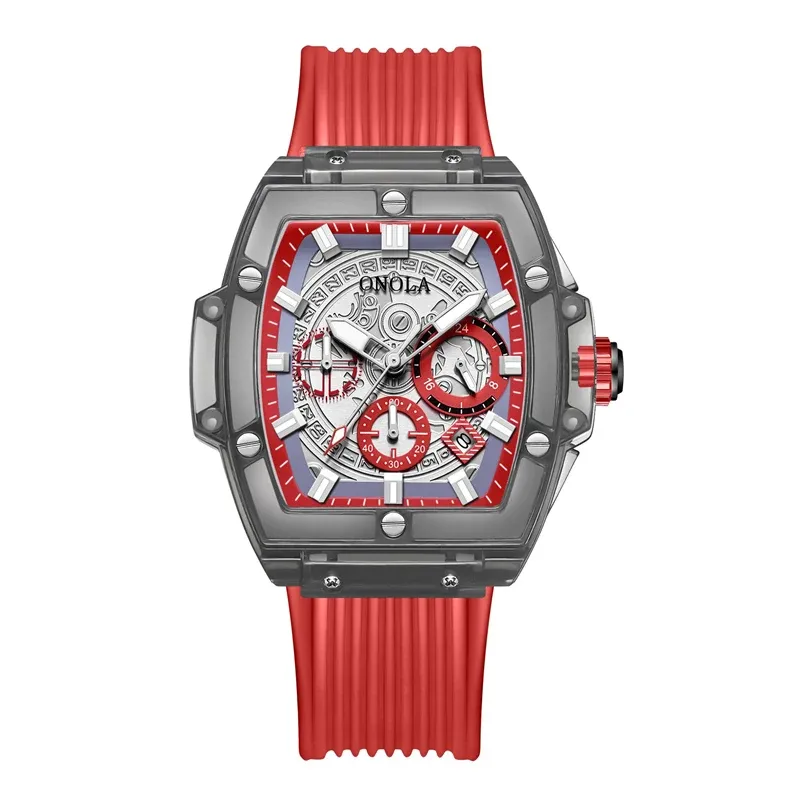 Onola brand business transparent plastic watch men women clock 2021 fashion sport casual unique quartz luxury Square men's watch