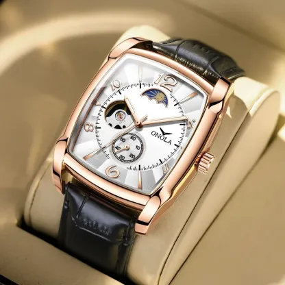 Brand ONOLA Top Luxury Fashion Men's Watches Luminous Square Mechanical Skeleton Sport Waterproof Male Automatic Watch Men
