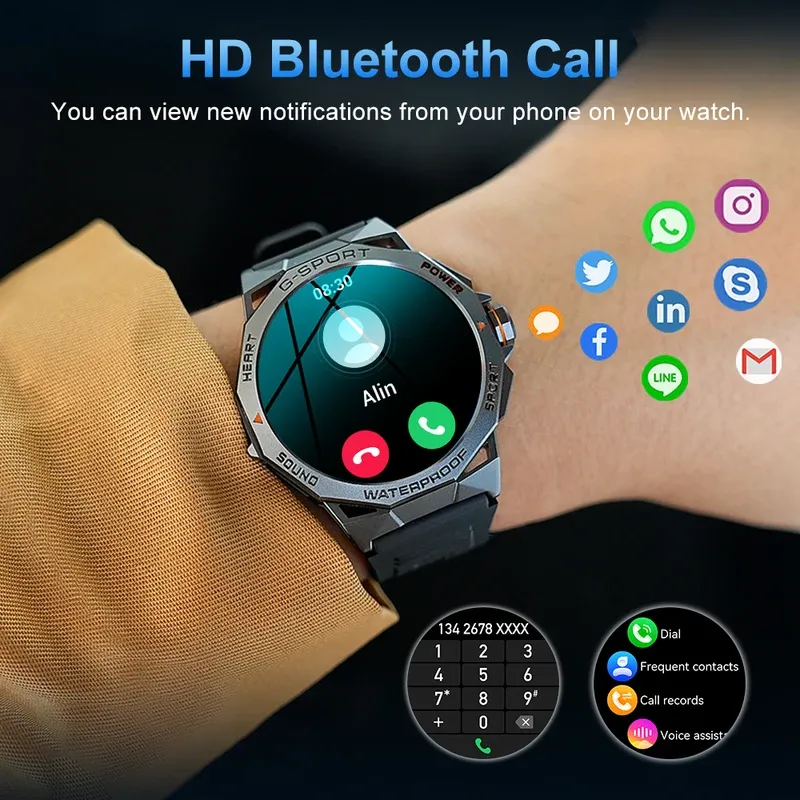Hit 1.43 "AMOLED HD screen new Bluetooth call smart watch sports fitness tracker health monitor smart watch for Android iOS