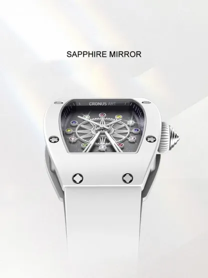Cronusart women luxury watch tonneau ladies quartz wristwatch ceramic case Fluororubber strap rotatable Ferris wheel dial