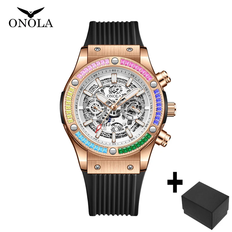 Onola Luxury automatic Mechanica watch for mens sports waterproof clocks fashion Rainbow Diamond AAA wristwatches Reloj 2023 New