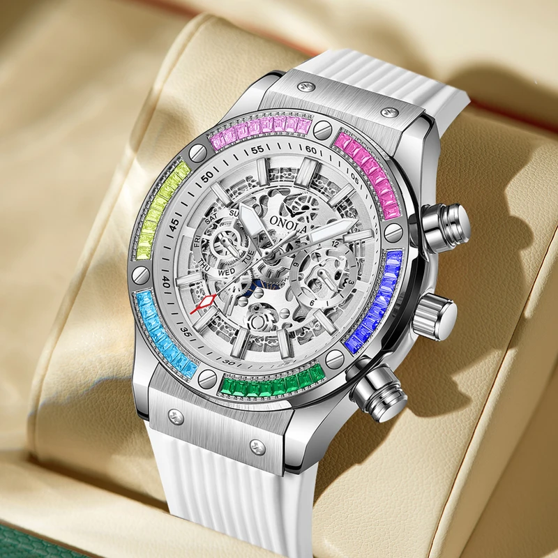Onola Luxury automatic Mechanica watch for mens sports waterproof clocks fashion Rainbow Diamond AAA wristwatches Reloj 2023 New