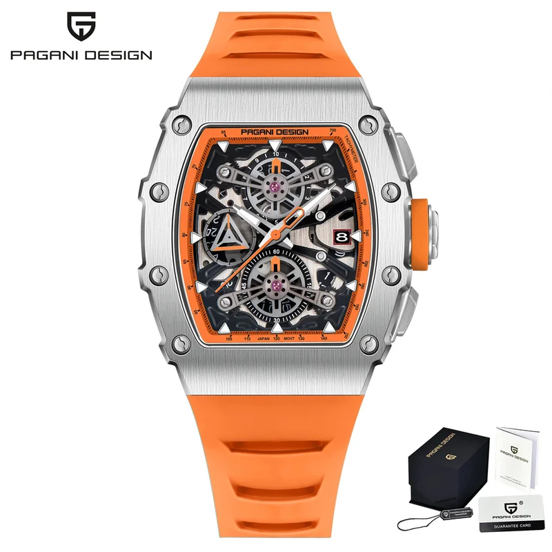 Pagani Design Men's Quartz Watches Japan Movt Skeleton Dial Waterproof Sport Rectangle Sapphire Glass Chronograph Watch For Men