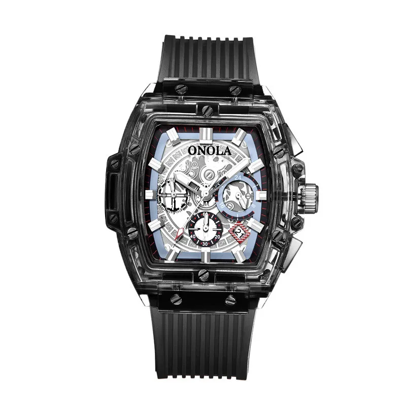Onola brand business transparent plastic watch men women clock 2021 fashion sport casual unique quartz luxury Square men's watch