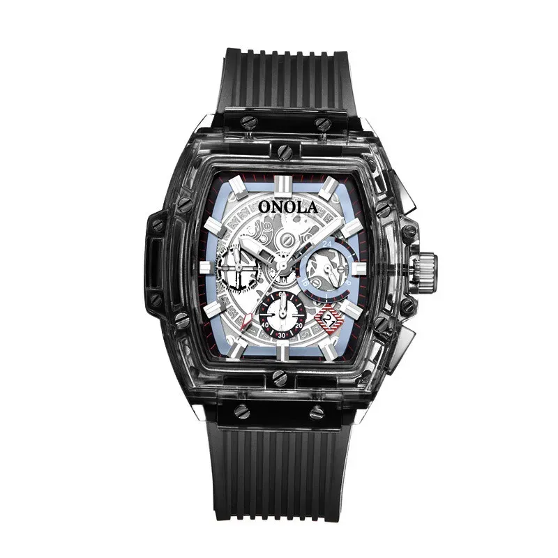 Onola brand business transparent plastic watch men women clock 2021 fashion sport casual unique quartz luxury Square men's watch