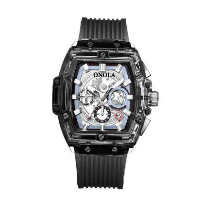 Onola brand business transparent plastic watch men women clock 2021 fashion sport casual unique quartz luxury Square men's watch