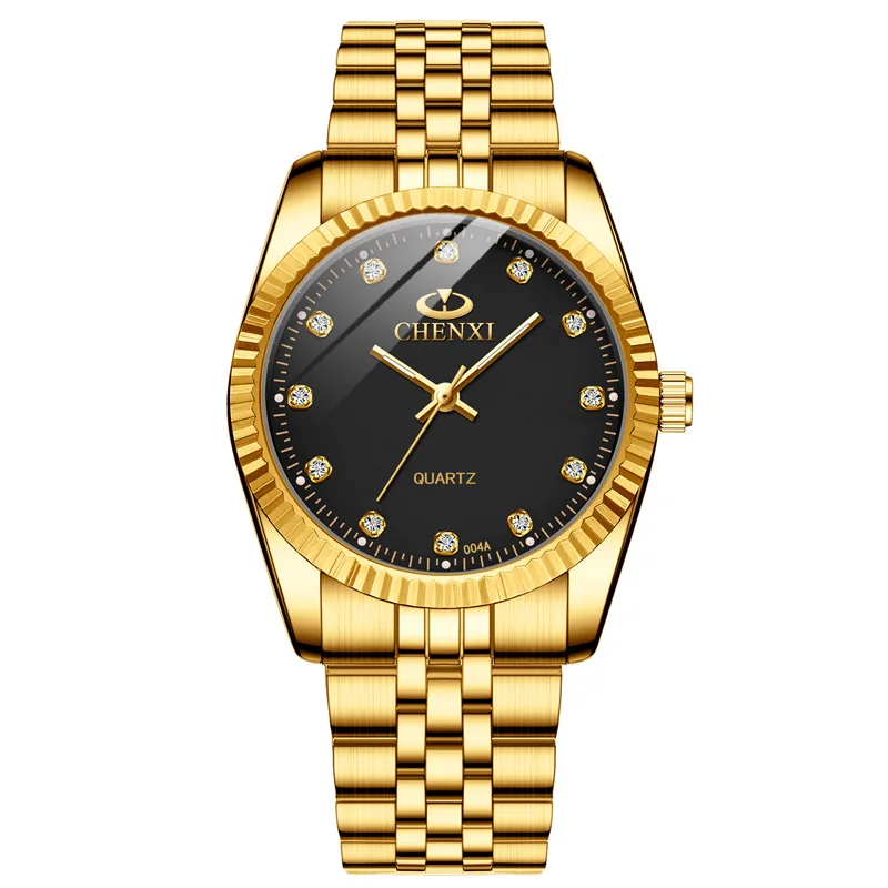 Chenxi lover watches luxury business stainless steel gold watch men classic waterproof watch for women rhinestone couple gift