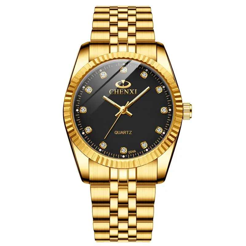 Chenxi lover watches luxury business stainless steel gold watch men classic waterproof watch for women rhinestone couple gift