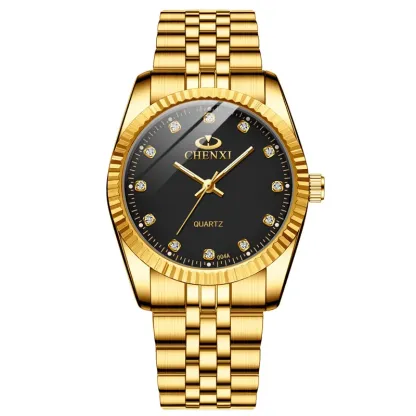 Chenxi lover watches luxury business stainless steel gold watch men classic waterproof watch for women rhinestone couple gift