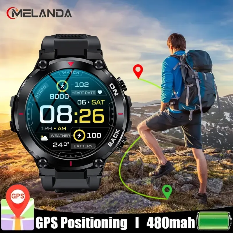 Struck outdoor military GPS smart watch men 360*360 HD screen heart rate IP68 waterproof sports smartwatch for Android iOS K37