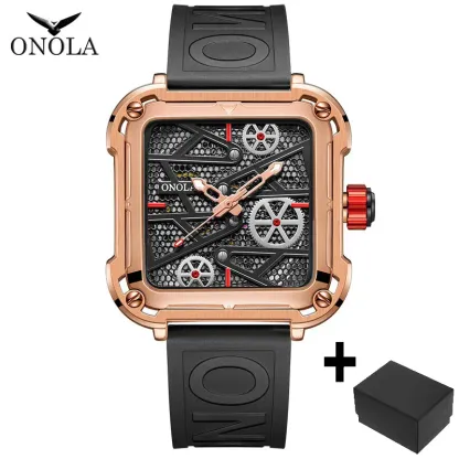 Fashion onola Mens Watch unique square mechanical wristwatch waterproof sport silicone strap automatic man wristwatches hot sale