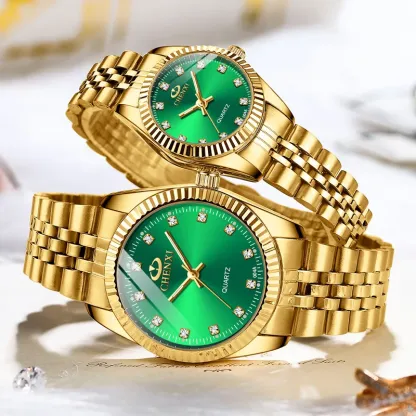Chenxi lover watches luxury business stainless steel gold watch men classic waterproof watch for women rhinestone couple gift