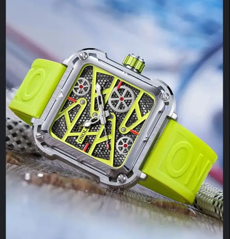Fashion onola Mens Watch unique square mechanical wristwatch waterproof sport silicone strap automatic man wristwatches hot sale