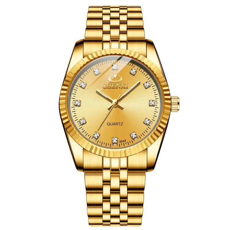 Chenxi lover watches luxury business stainless steel gold watch men classic waterproof watch for women rhinestone couple gift