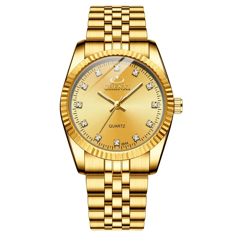Chenxi lover watches luxury business stainless steel gold watch men classic waterproof watch for women rhinestone couple gift