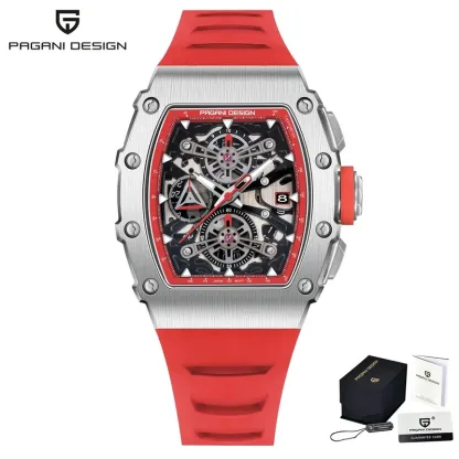 Pagani Design Men's Quartz Watches Japan Movt Skeleton Dial Waterproof Sport Rectangle Sapphire Glass Chronograph Watch For Men
