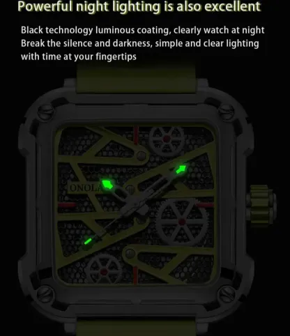 Fashion onola Mens Watch unique square mechanical wristwatch waterproof sport silicone strap automatic man wristwatches hot sale