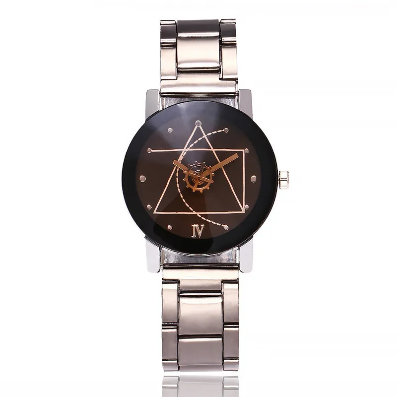 Couple Watches Men Gear Triangle Pointer Compass Dial Second Hand Watch Women Stainless Steel Watches Relogio Feminino For Gifts