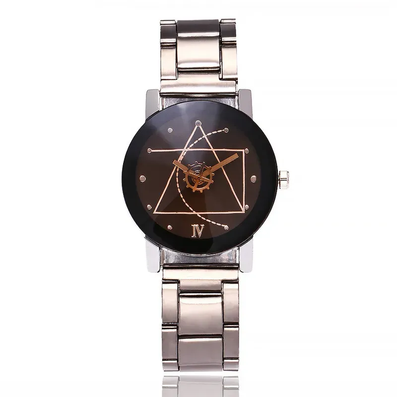 Couple Watches Men Gear Triangle Pointer Compass Dial Second Hand Watch Women Stainless Steel Watches Relogio Feminino For Gifts