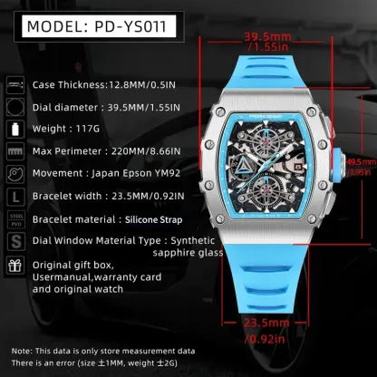 Pagani Design Men's Quartz Watches Japan Movt Skeleton Dial Waterproof Sport Rectangle Sapphire Glass Chronograph Watch For Men
