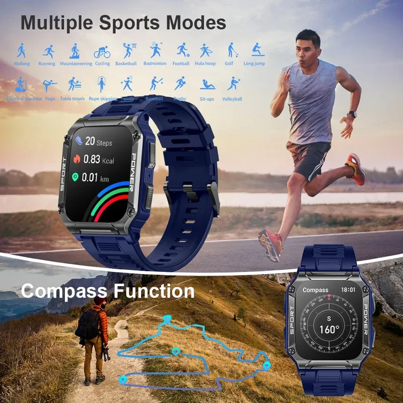 Hit 1.95 "new Bluetooth call smart watch men sport fitness tracker compass weather IP68 waterproof male smartwatch 400mAh
