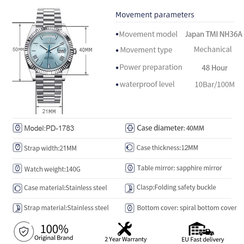 PAGANI DESIGN 2024 New DD40 NH36A Men's Watches Luxury Automatic Mechanical Watch For Men AR Sapphire Glass Date Wrist watch Men