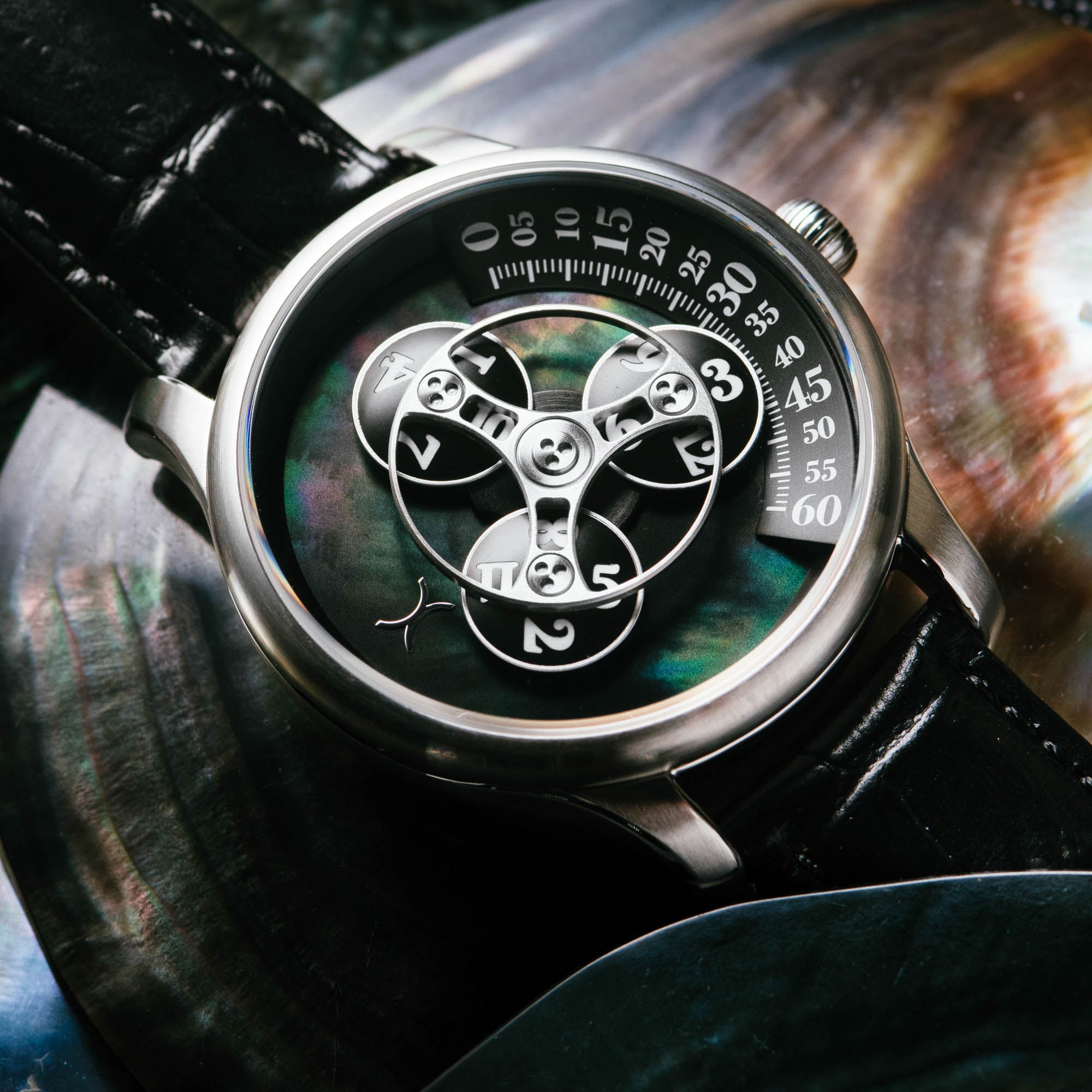 Xeric Triptych Automatic Wandering Hour Stone Edition Black Mother of Pearl-TIME.SHOP